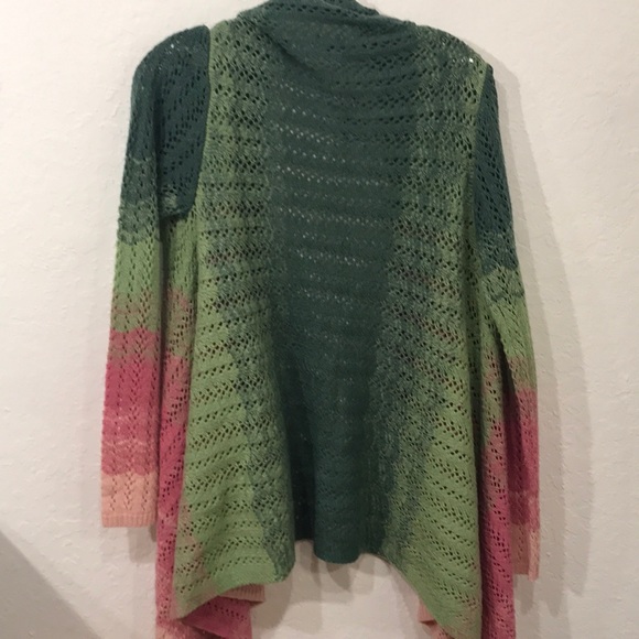 BCBG Max Azria green pink open front cardigan M - Picture 4 of 7
